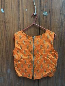 Orange Embroidered Blouse &amp; Yellow Lehenga set