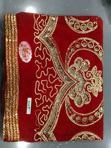 Red Velvet Saree with Gold Embroidery
