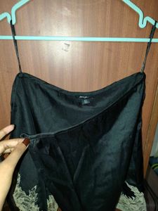 Black Lace Trim Wrap Mini Skirt
