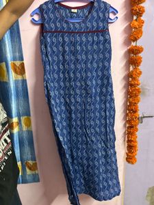 Blue Ikat Print Sleeveless Kurta