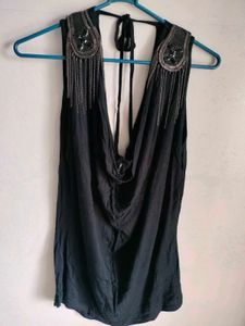 Black Embellished Halter Neck Top