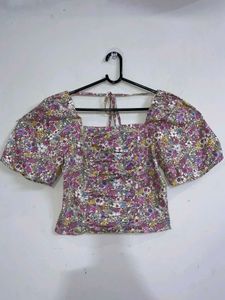 Floral Print Square Neck Top
