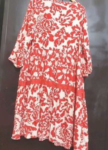 Red🔴Floral Printed Midi Dress For 48 Bust