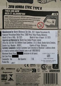 Mainline Hot Wheels 2018 Honda Civic Type R