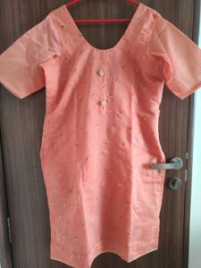 Peach/Coral  Embroidered Kurti With Duppata Suit