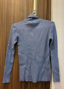 Light Blue Ribbed Turtleneck Sweater