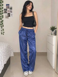 Blue Shiny Wide Leg Pants