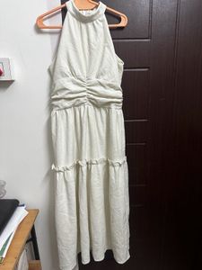 Cream Textured Halter Neck Dress