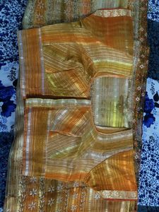Elegant Orange Striped Saree