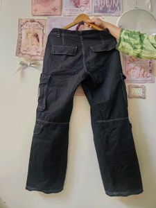 Black Cargo Pants with White Stitching