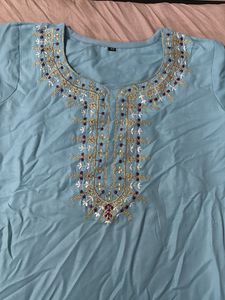 Embroidered Sky Blue Kurta