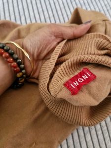 Camel Mesh Turtleneck Top