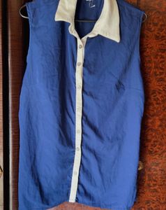 Blue Sleeveless Collared Top