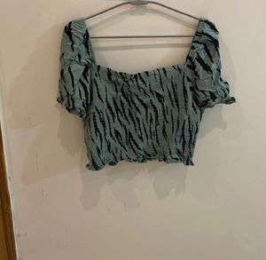 Trendy Smocked Tiger Print Crop Top