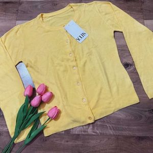 Women's Yellow Button-Up Cardigan