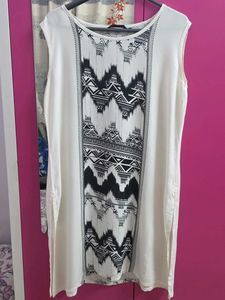 White Sleeveless Top with Geometric Print