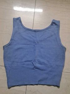 Blue Striped Knit Crop Top