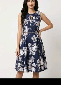 Floral Print Dress - Navy & White