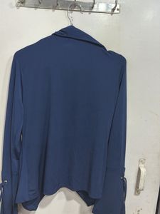 Navy Blue Open Front Drape Cardigan
