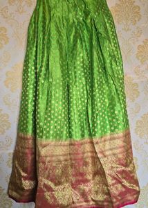 Light green pink boader half saree