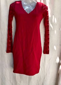 I. Elegant Red Lace Sleeve Dress
