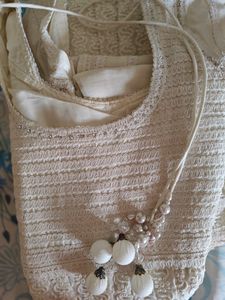Double Flared White Anarkali