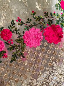 Embroidered Floral Soft Net Saree set
