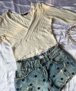 Surplice Neck Ribbed Knit Crop Top