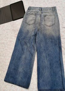 Wide Leg Denim Jeans with Tie Belt and rhinestone.
