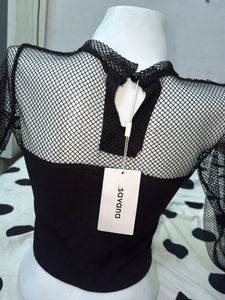 Sheer Mesh Cut-Out Crop Top