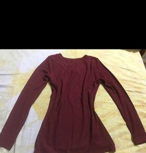 Burgundy Long Sleeve V-Neck Top