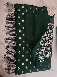 Green &amp; White Print Fabric with Tassels