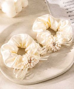 Elegant Cream Satin Scrunchie Set 2  pis