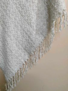 Cozy White Fringed Poncho