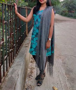 Sparkly Grey Dupatta with Fringe