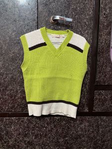 Lime Green V-Neck Knit Vest