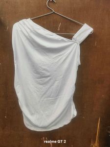 Shein Asymmetrical Neck Shoulder Ruched Sleeveless