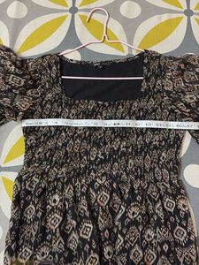 Chic Smocked Black Print Top