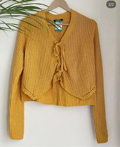 Mustard Yellow Lace-Up Knit Sweater