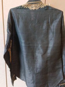 Elegant Black Silk Shirt with Gold Embroidery