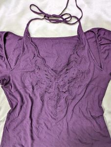 Purple Halter Neck Top with Lace Detail