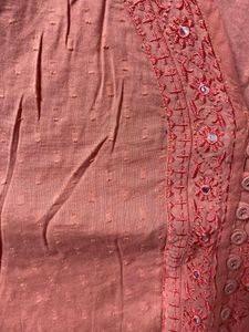 coral embroidered long top