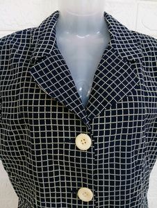 Vintage Grid Print Short Sleeve Blouse