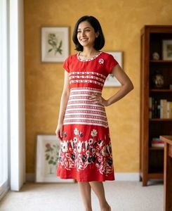 Red Floral Print Midi Dress