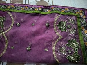 Purple Floral Embellished Saree