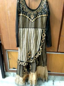 Elegant Black &amp; Gold Embellished Gown