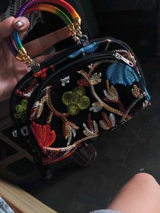 Embroidered Clutch with Rainbow Handles
