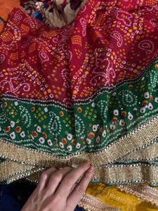 Stunning Red &amp; Green Bandhani Saree  unstitche