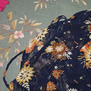Boho Floral Print Sheer Blouse
