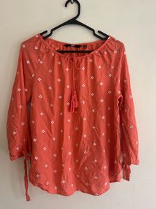 Coral Printed Tie-Sleeve Top